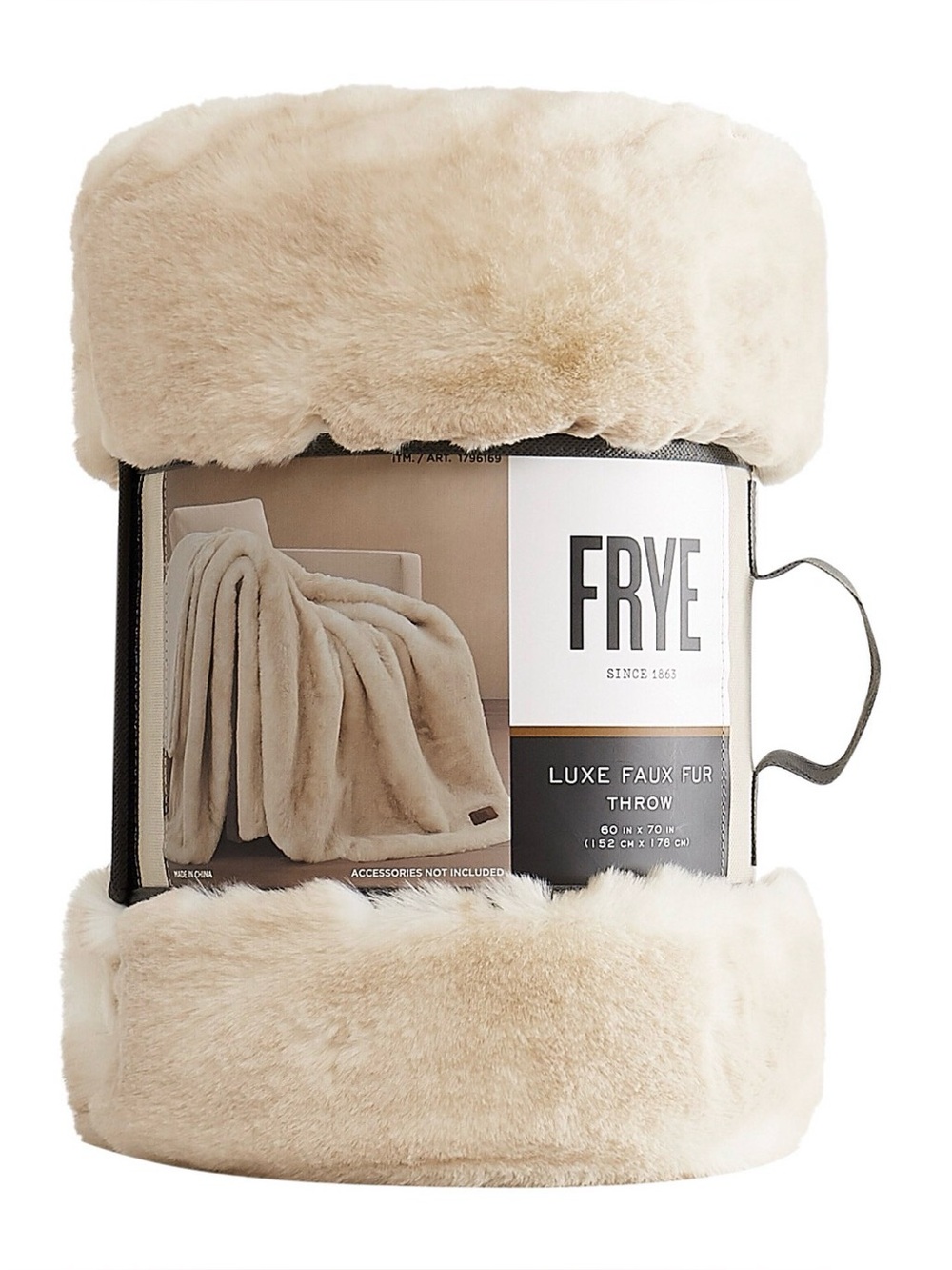 FRYE Luxe Faux Fur Throw Blanket 60" x 70" Cream Silky Soft Feel Polyester New